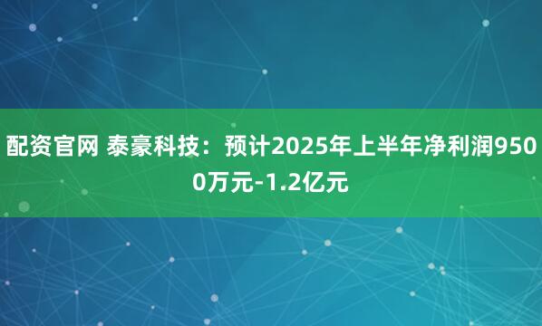 配资官网 泰豪科技：预计2025年上半年净利润9500万元-1.2亿元
