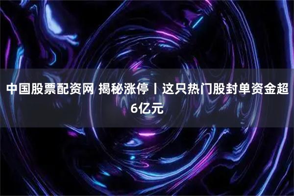中国股票配资网 揭秘涨停丨这只热门股封单资金超6亿元